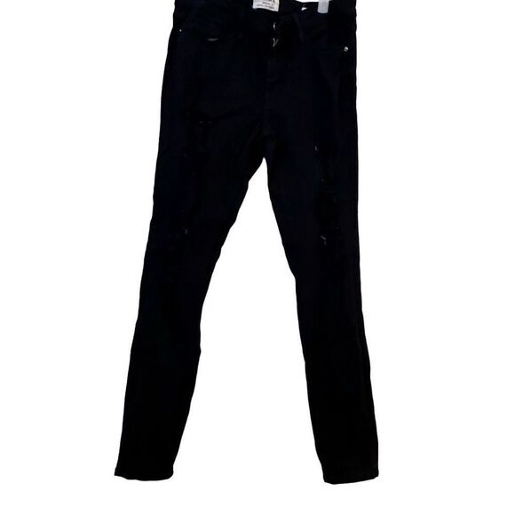 Frame Women's Distressed Denim Jeans Straight Leg Pocket Mid Rise Black Size 30 - Picture 2 of 4